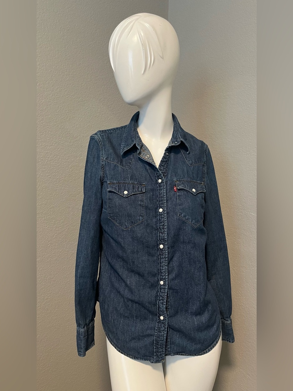 Women’s LEVI”S ICONS REINVENTED Cotton Dark Blue Western Denim Shirt Size M - Picture 2 of 14